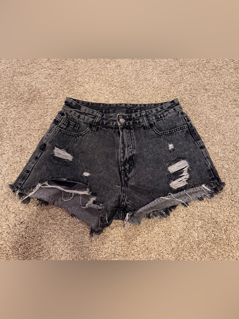 SHEIN Black Distressed High Wasted Ripped Frayed Denim Shorts size Large